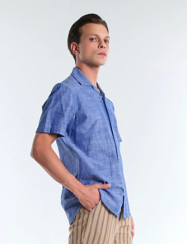 CAMICIA MC DRAYS TCO BLU