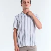 CAMICIA MC LEDON TCOR ECRU BLU