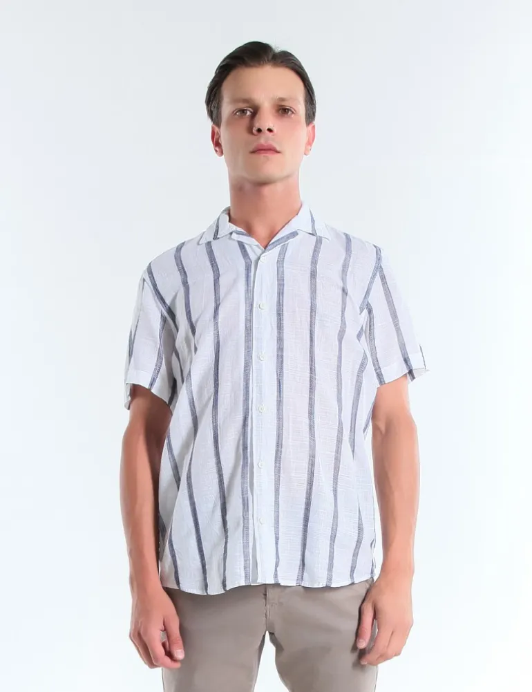 CAMICIA MC LEDON TCOR ECRU BLU
