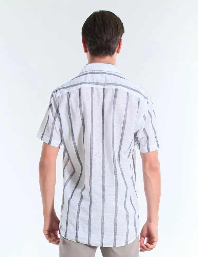CAMICIA MC LEDON TCOR ECRU BLU